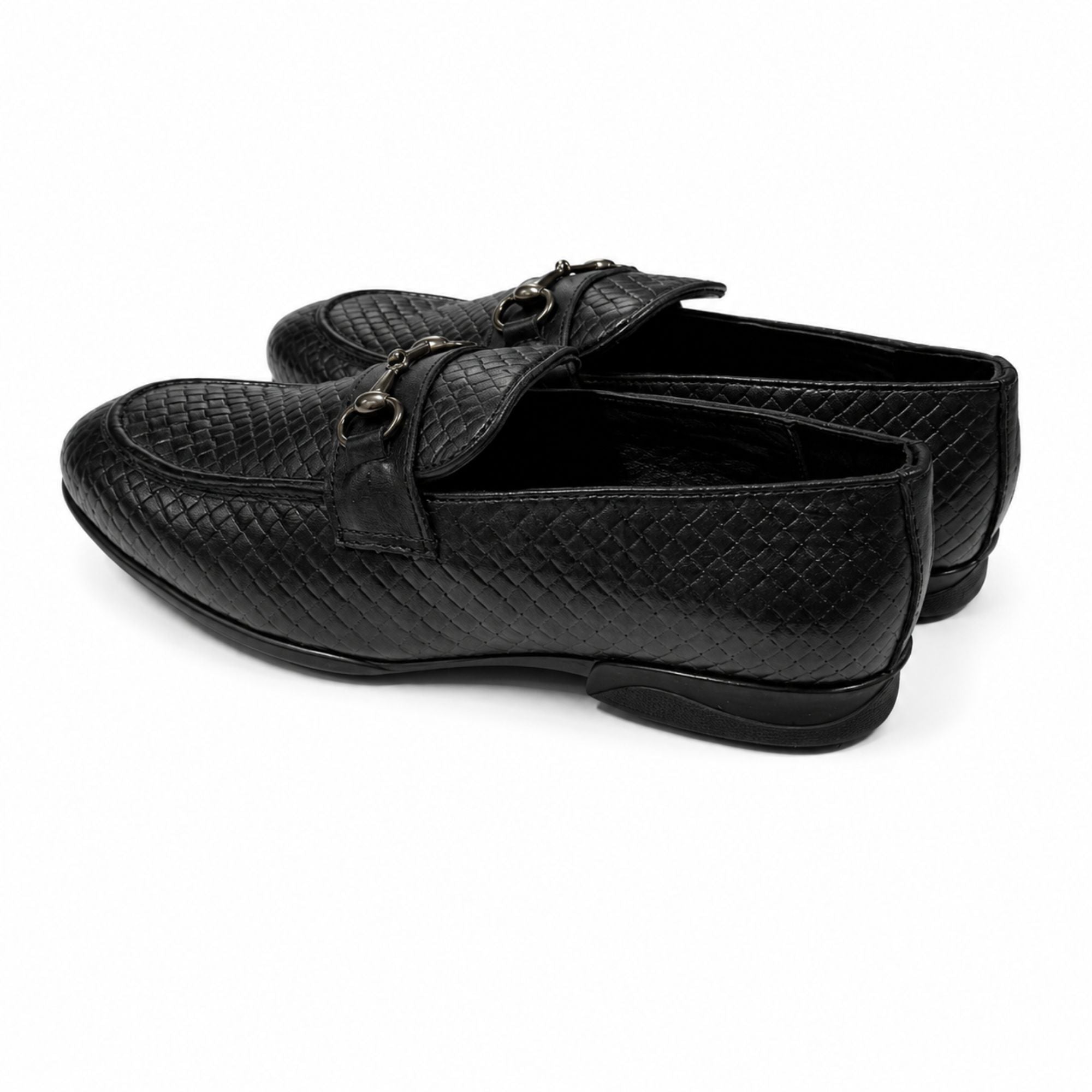 ROSSO BRUNELLO Woven Slip-On Formal Loafers for Men - Black