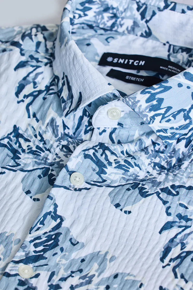 Snitch Light Blue Floral Slim Fit Casual Shirt