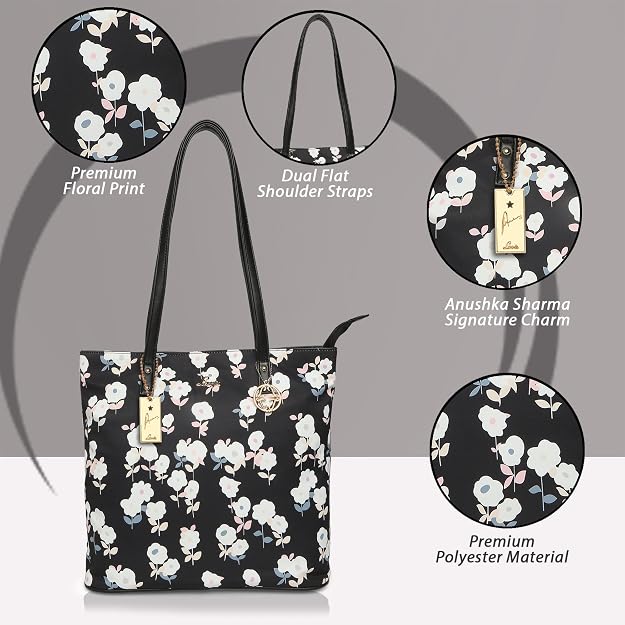 Lavie Flavo Women's Floral Tote Bag Black | Stylish Work Handbag