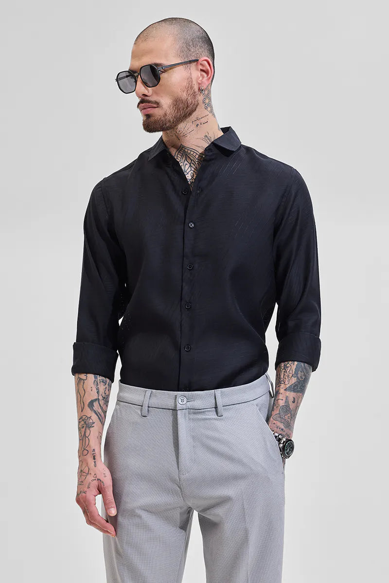 Snitch Black Geometric Slim Fit Full Sleeve Casual Shirt for Men