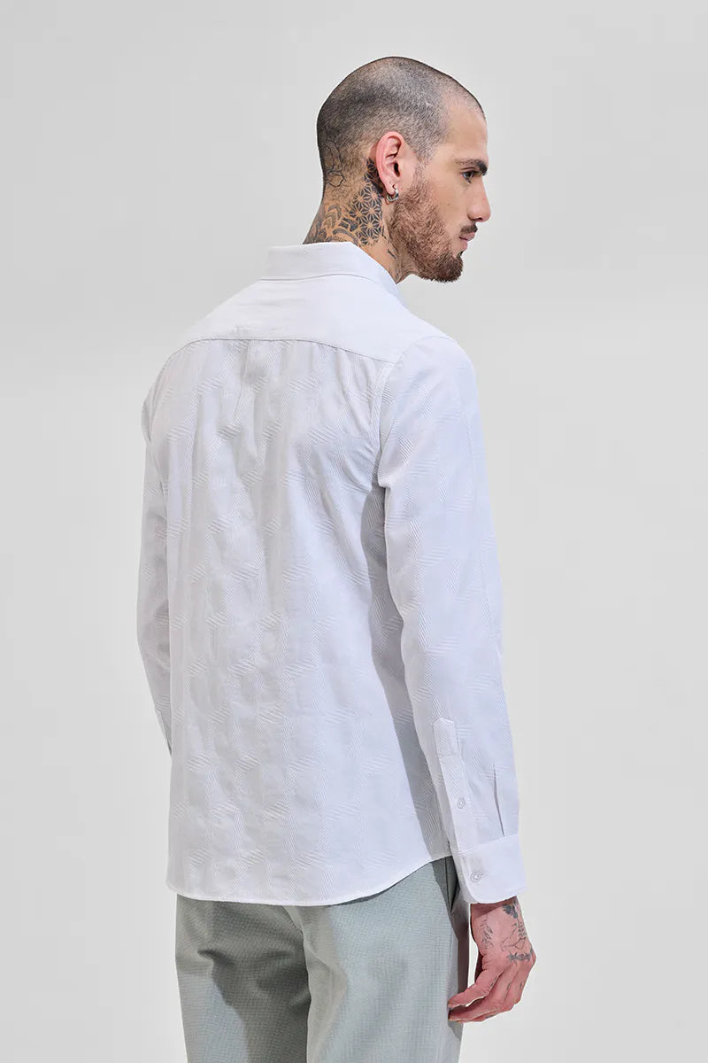 Snitch Men White Self-Design Slim Fit Casual Shirt