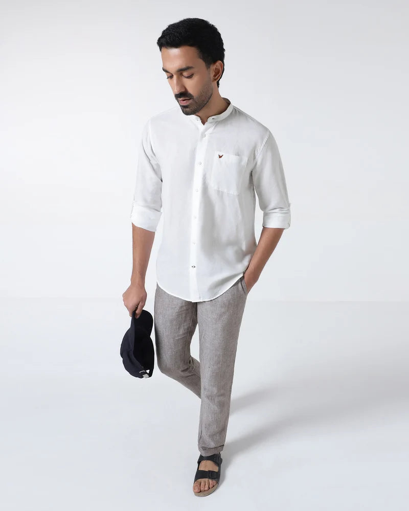 BlackBerry Natural Linen Solid White Shirt for Men – Cleo