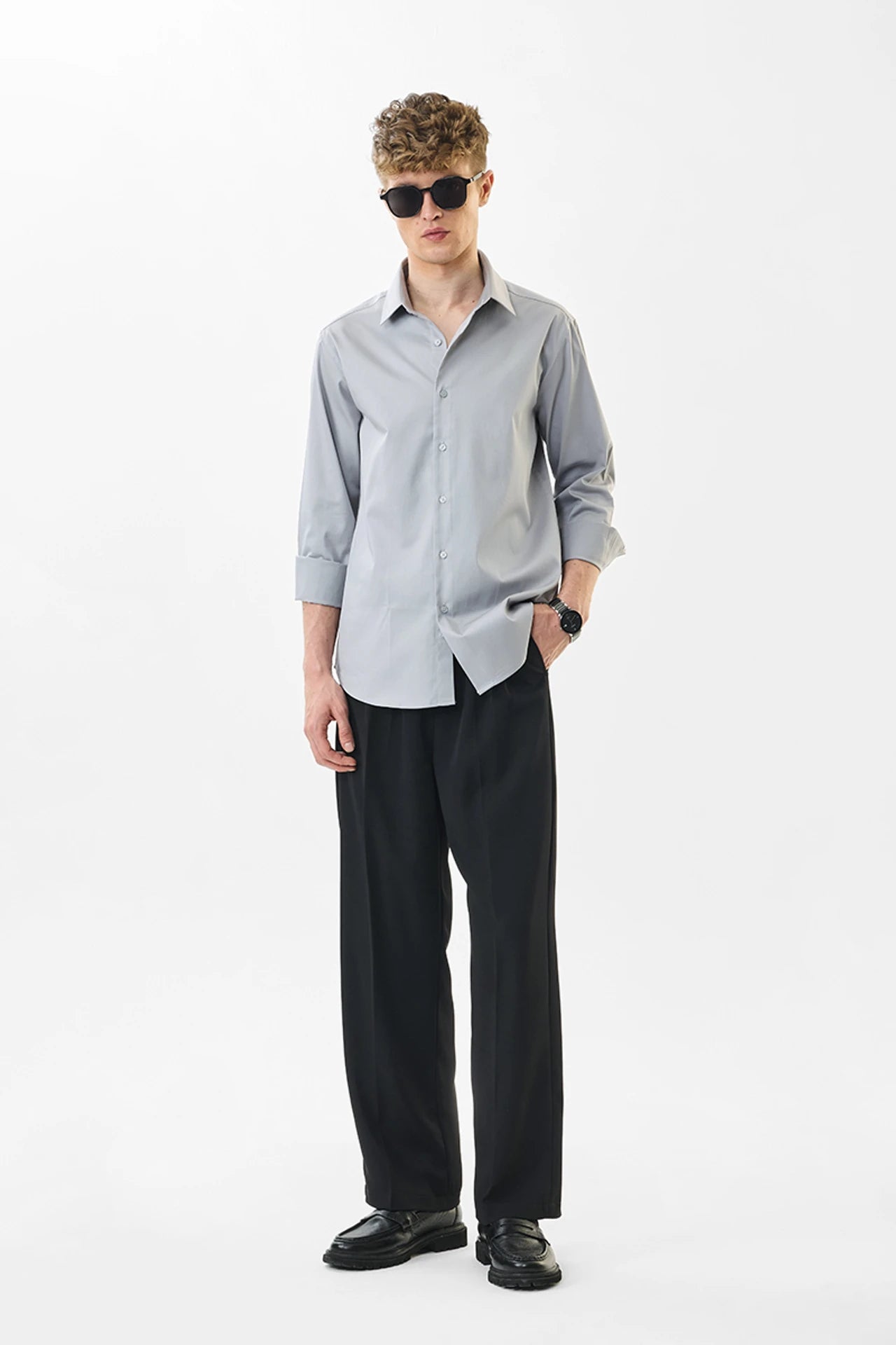 Snitch Men Grey Slim Fit Stretch Luxe Casual Shirt for Men