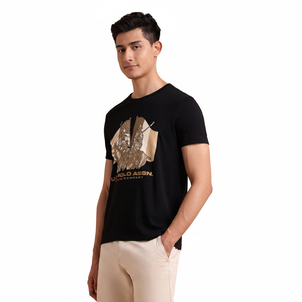 U.S. Polo Assn. Denim Co. Men Printed Round Neck Pure Cotton Black T-Shirt