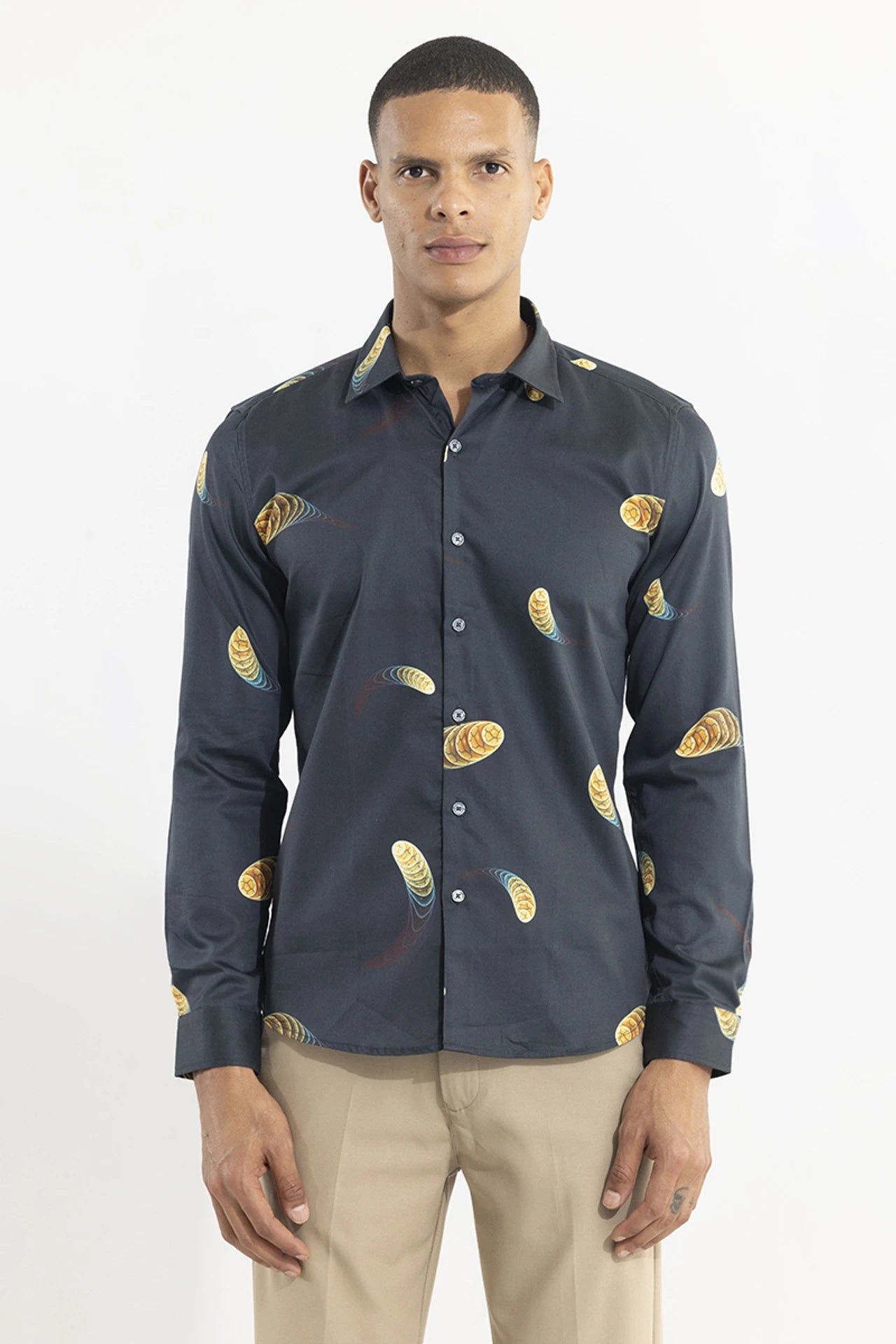 Snitch Dark Blue Printed Slim Fit Casual Shirt