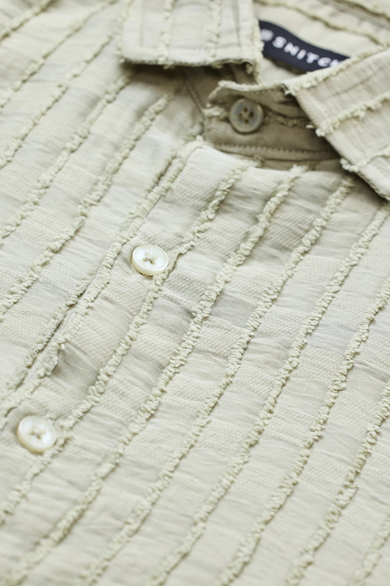Snitch Light Green Slim Fit Textured Stripe Shirt for Men